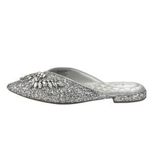 Birdies The Swan Silver Jeweled Rhinestone Sparkle Slip On Slide Sandals Size 9